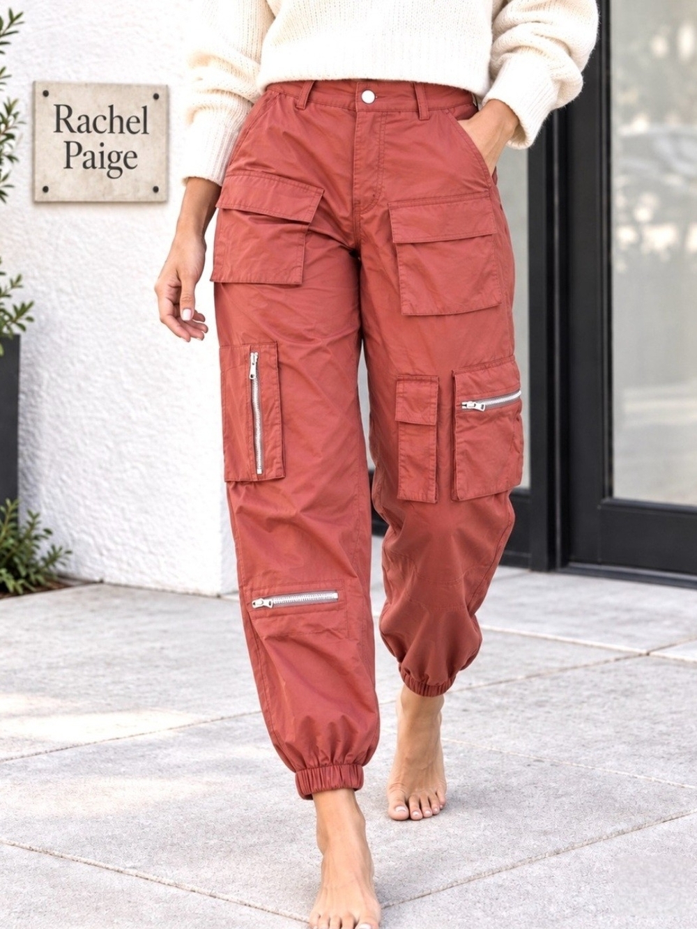 Y2K Rachel Paige Gorcore Utility Cargo Jogger Parachute Pant In Rust - Picture 3 of 10